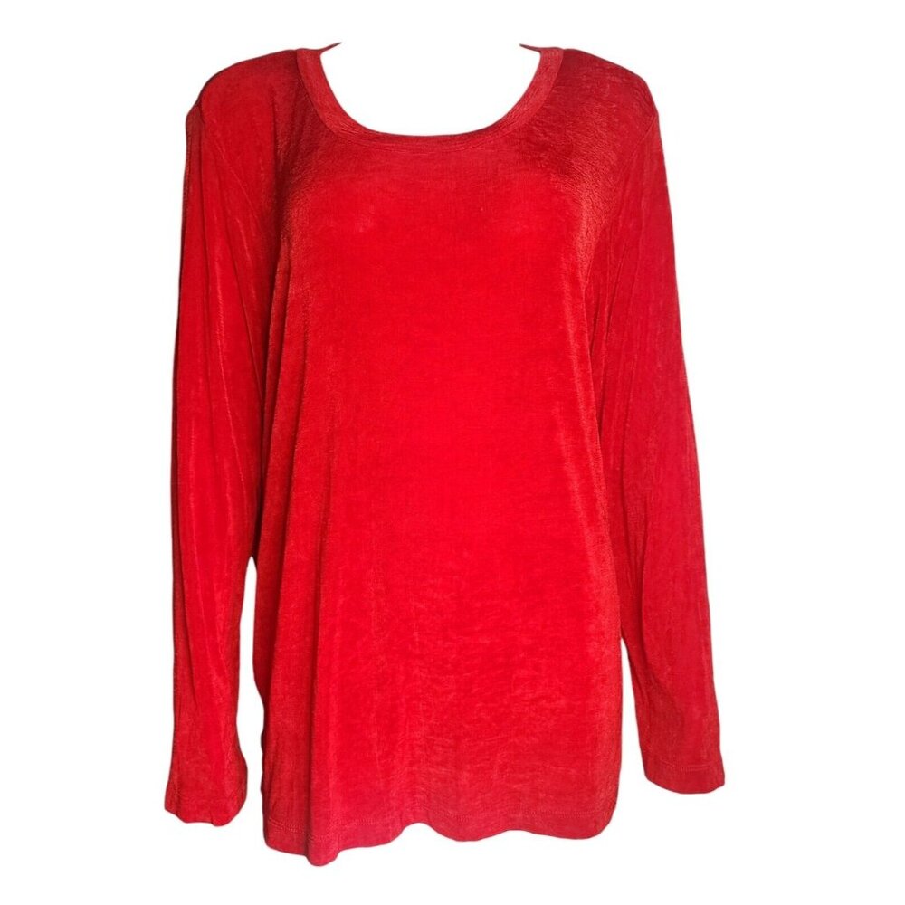 SLINKY BRAND Solid All Red Long Sleeve Pullover‎ Top Womens Plus Size 1X